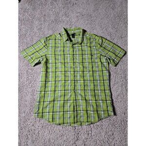Marmot Camp Green Plaid Hiking Outdoors Button Short Sleeve Shirt Men's Large